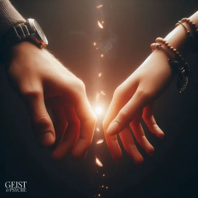 Die emotionale Distanz zwischen Loslasser und Gefühlsklärer wird durch die Trennung ihrer Hände symbolisiert.