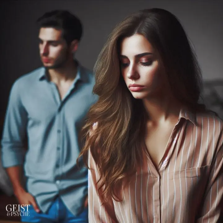 Ein Mann und eine Frau stehen sich nah. Der Gefühlsklärer kann aber seine Liebe nicht zeigen. Die Frau fragt sich: Warum zeigt der Gefühlsklärer seine Liebe nicht?