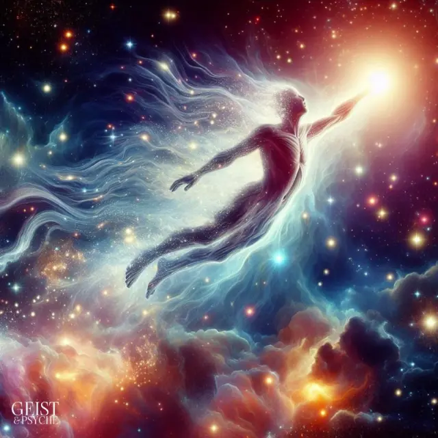 Wie sehen Engel aus? Dieses Bild zeigt Engel als strahlende Lichtwesen in einer kosmischen Landschaft.