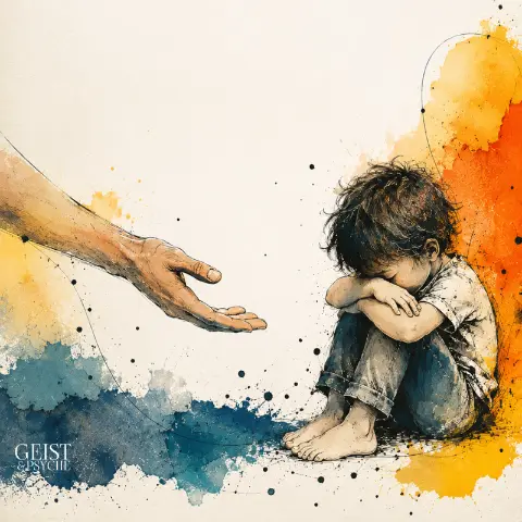 Inneres Kind heilen – trauriges Kind mit ausgestreckter helfender Hand als Symbol für emotionale Heilung